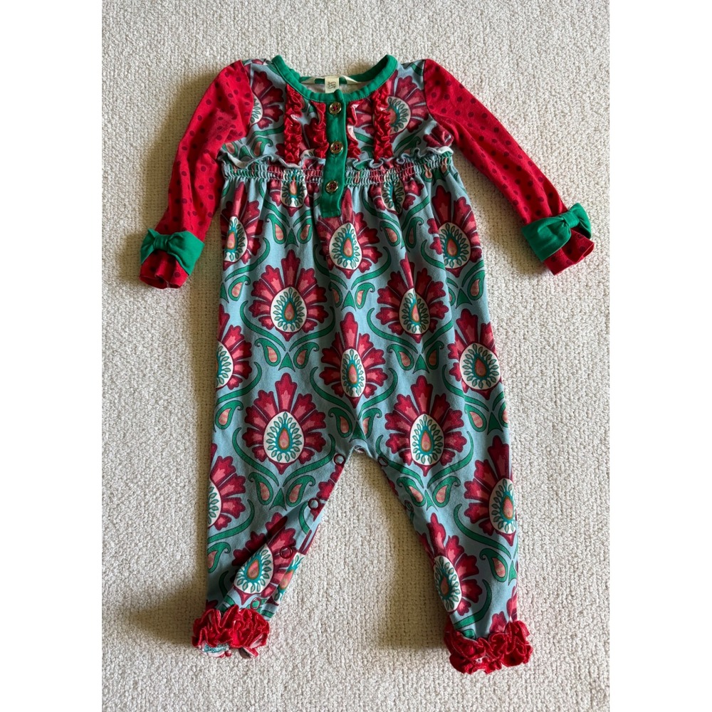 Matilda Jane Baby Girls Floral Polka Dot Ruffle Romper 3-6M Red Green Blue